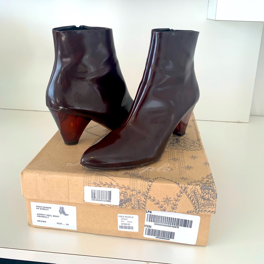 FREE PEOPLE chocolate brown booties w/ acrylic heel